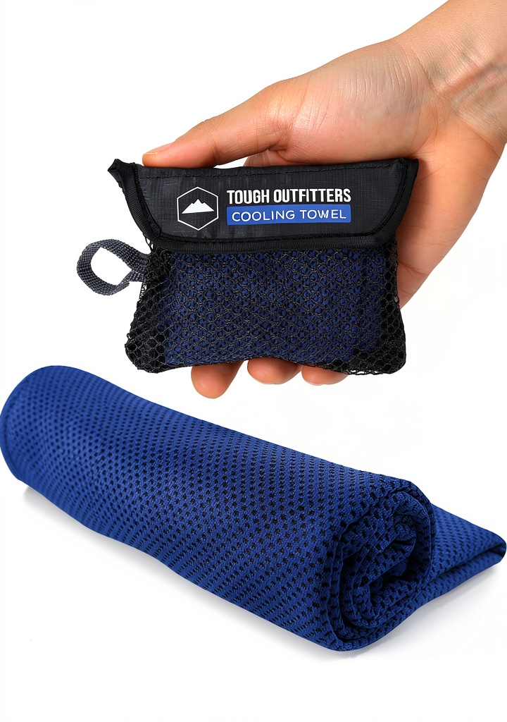 Tough Outdoors cooling towel draped over gym equipment during workout