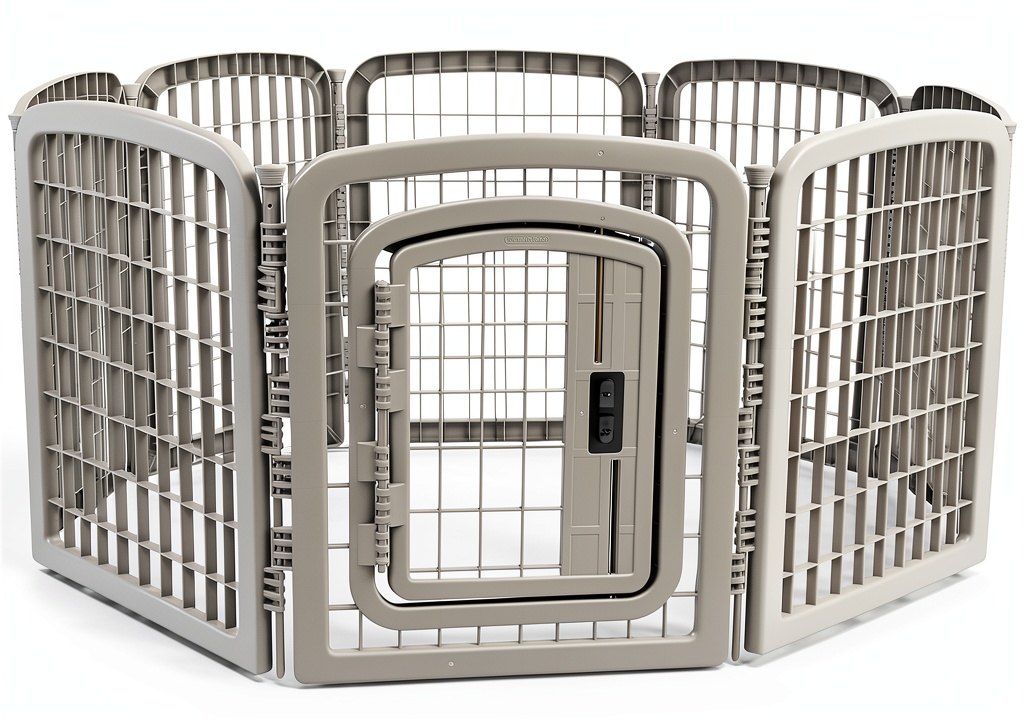 Amazon pet playpen set up in a backyard with a small dog inside