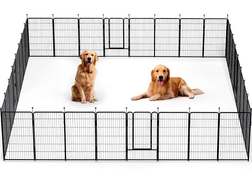 GDKASRNY silver dog playpen assembled in a living room corner